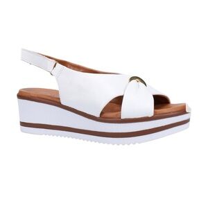 Ron White Priya Lightweight Leather Wedge Sandal in 
White and Gold Accents